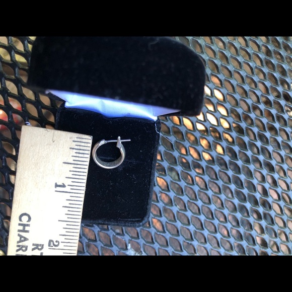 White Gold Plated Hoop Earrings. - Picture 2 of 7